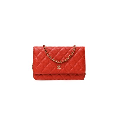 CHANEL CAVIAR QUILTED WALLET ON CHAIN WOC RED  (19*13*4cm) 